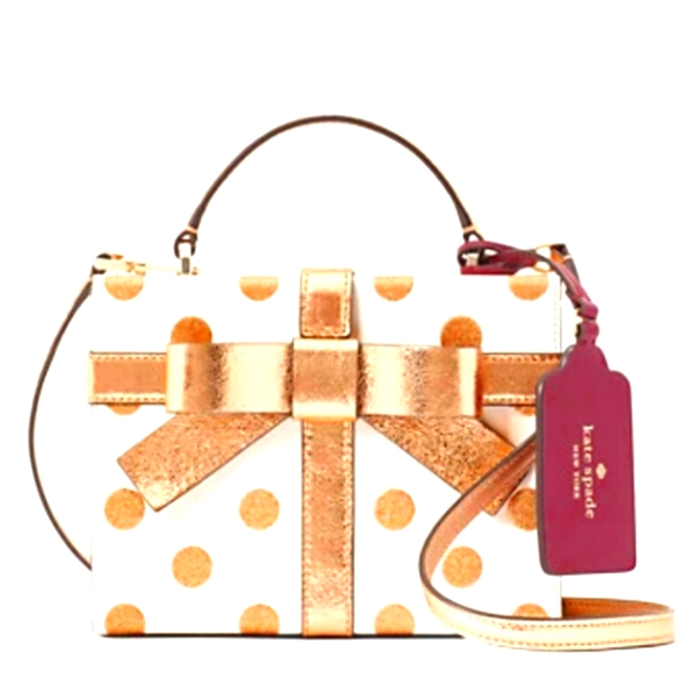 NWT Kate Spade White and Gold Polka Dot Crossbody Holiday Bag